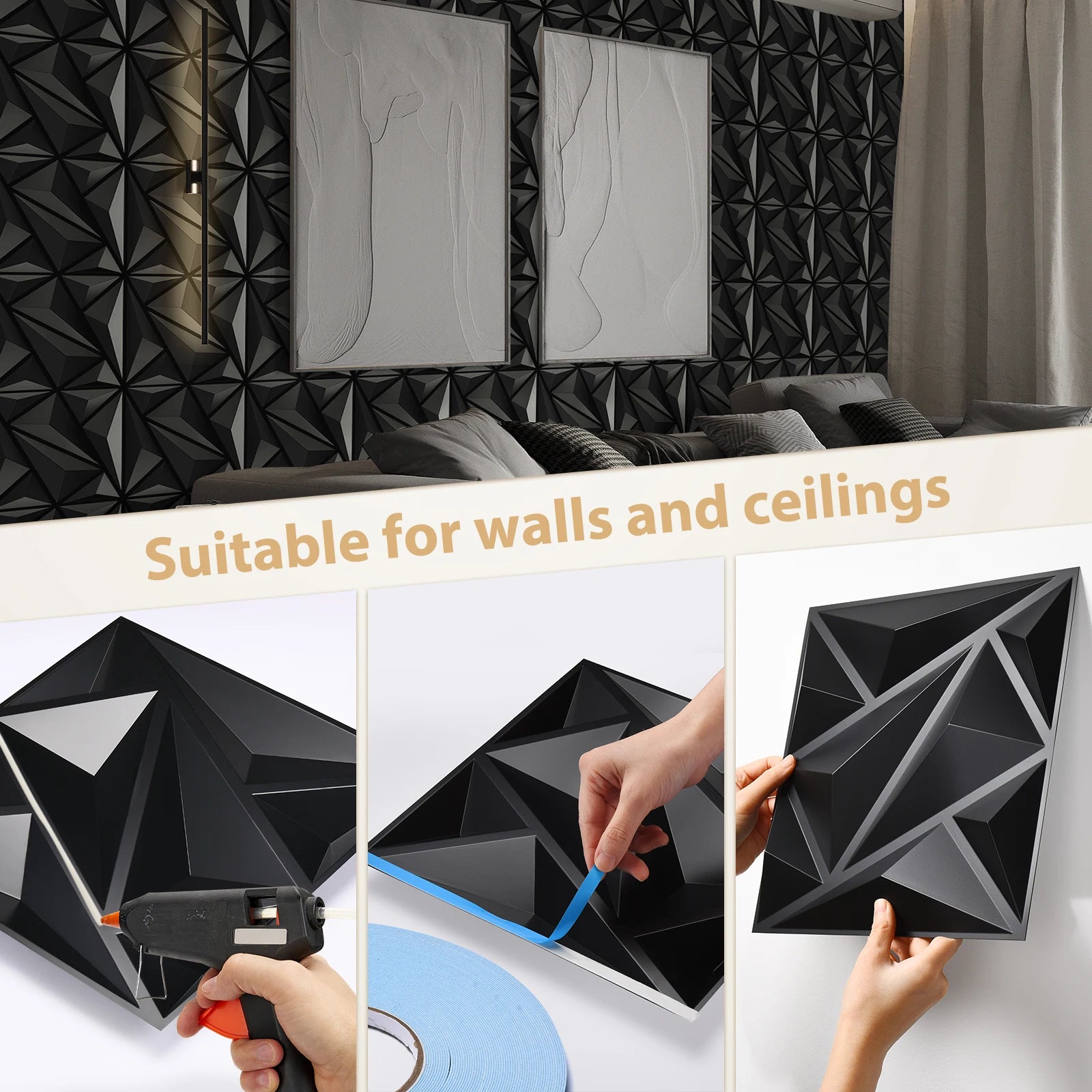 KUUJOJO 3D textured wall panel for indoor wall decoration, suitable for living room, hall, bedroom, hotel, office, send tape