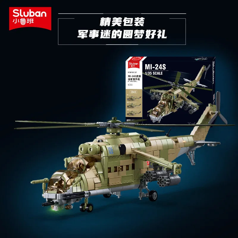 Sluban Assembled building blocks MI24S armed transport helicopter KA52S gunship model boy toy birthday gift