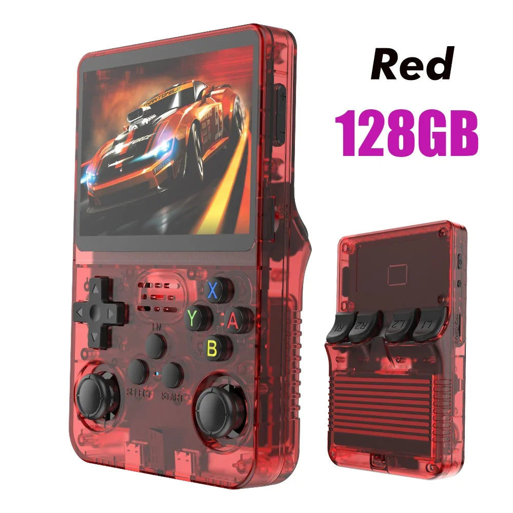 NEW Red R36S 128GB Retro Handheld Video Game Console Linux System 3.5 Inch IPS Screen Portable Pocket 64GB Gaming Boys Gift