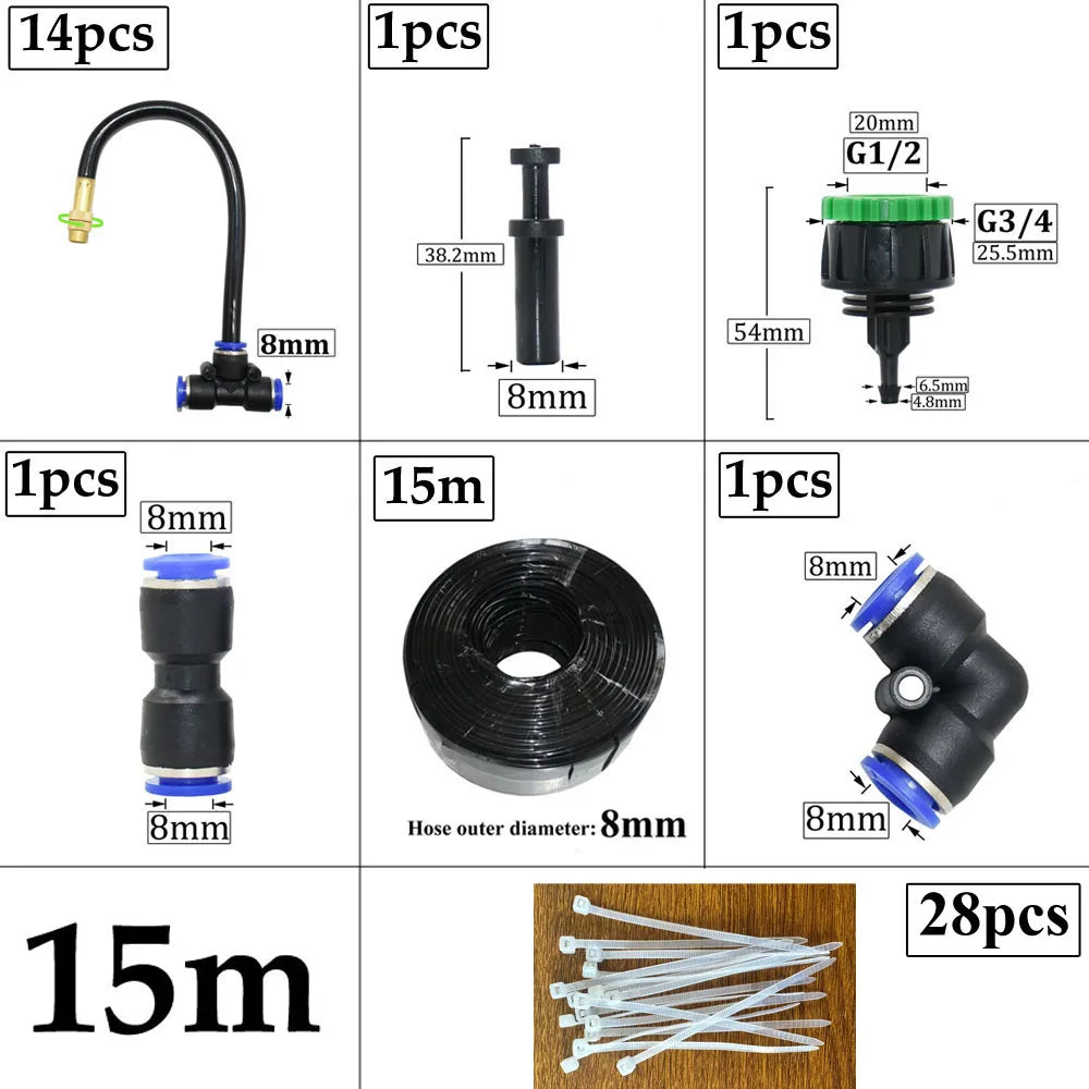 DIY Bending Spray System Kit Greenhouse Garden Flowers Plant Watering Irrigation Patio Misting Cooling