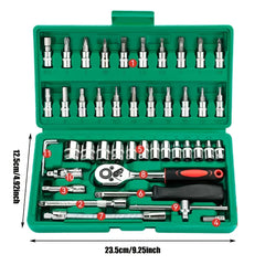 46pc Drive Socket Set 1/4 inch Ratchet Wrench Set with Sockets Metric Hex Bit Socket Set Mechanic Tool Kits for Auto Repair Hous